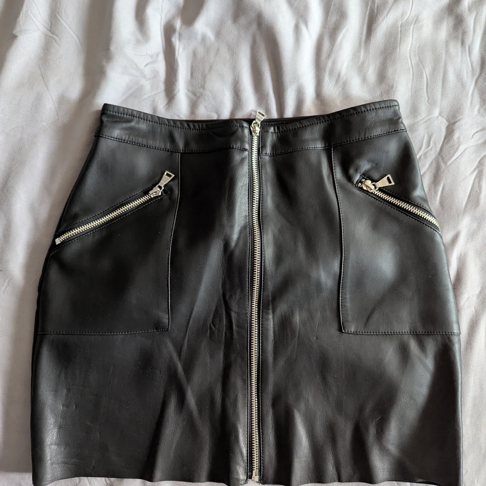 Express Black Leather Pencil Skirt with Zipper Accents